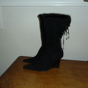 Luichiny Black Suede Wedge Boots 40